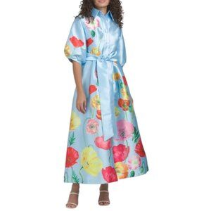 NANCY YANG Floral Shirt Belted Gown